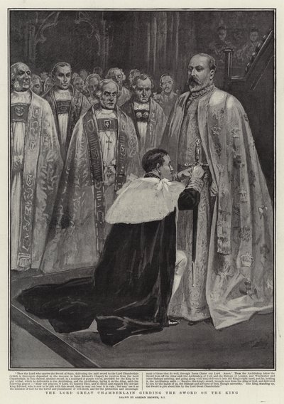 The Lord Great Chamberlain girding the Sword on the King by Gordon Frederick Browne